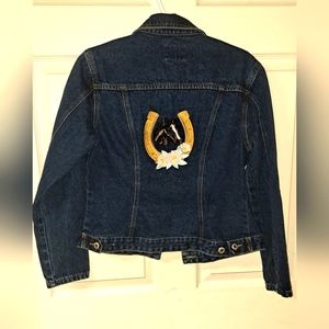 Gorgeous Embroidered Carolina Blues Cowgirl Horseshoe Denim Jacket Size Med